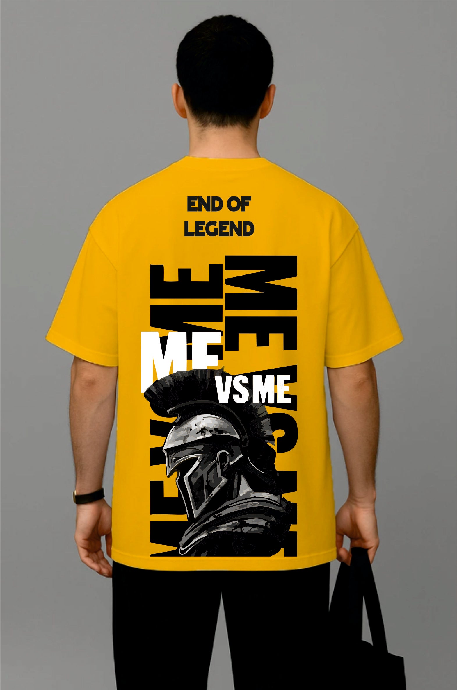 Men’s Oversized Yellow Graphic T-Shirt – “End of Legend / Me vs Me” Back Print | Premium Cotton Casual Streetwear