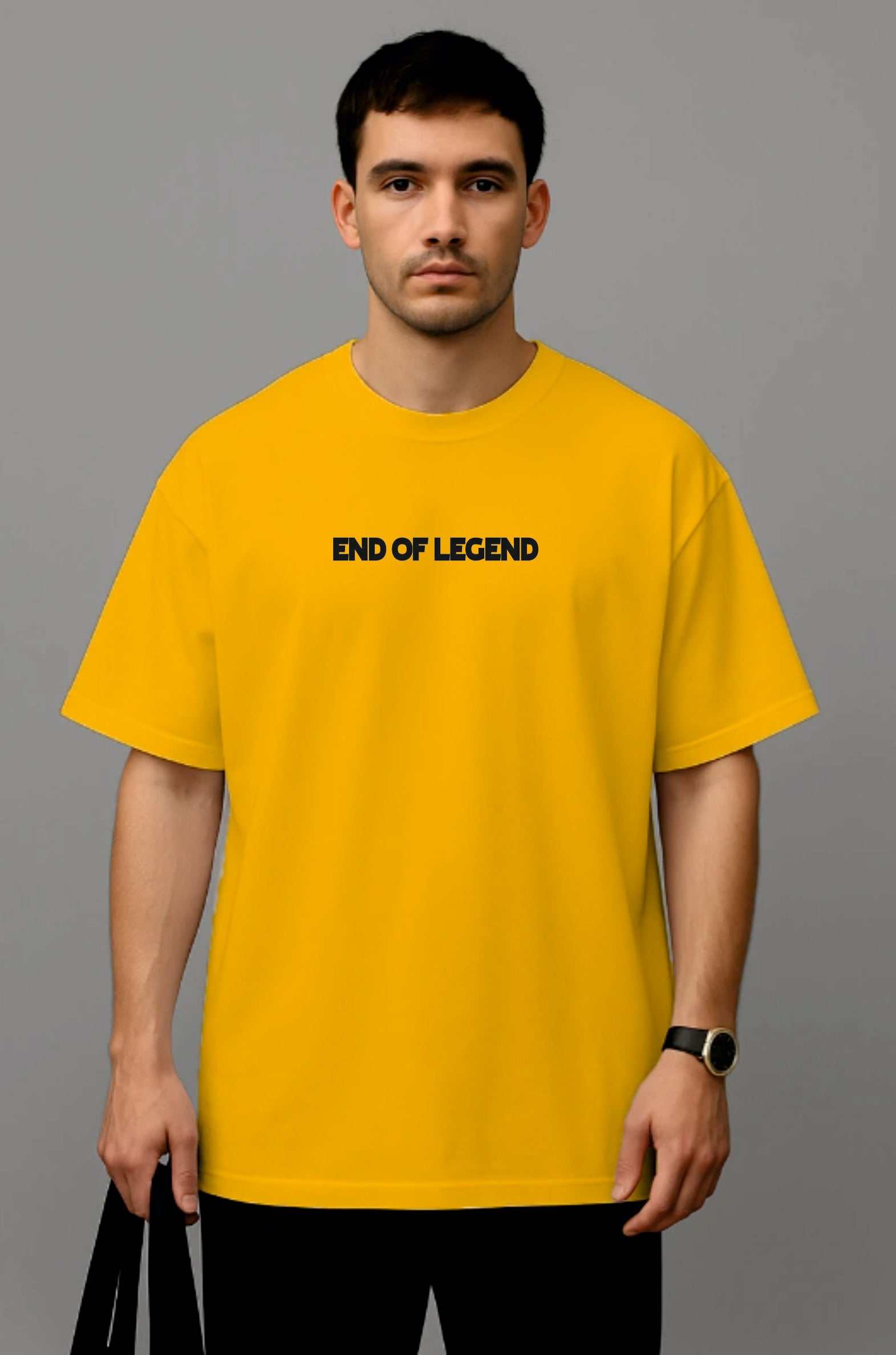 Men’s Oversized Yellow Graphic T-Shirt – “End of Legend / Me vs Me” Back Print | Premium Cotton Casual Streetwear