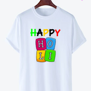 "Happy Holi" Printed T-Shirts Round Neck Polyester for Adults/Couple/Boys/Girls/Men/Women Quircky Colorfull Designs