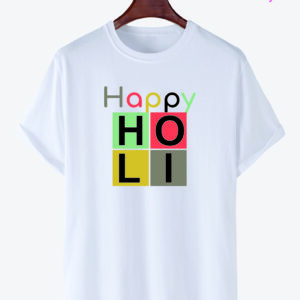 "Happy Holi" Printed T-Shirts Round Neck Polyester for Adults/Couple/Boys/Girls/Men/Women Quircky Colorfull Designs