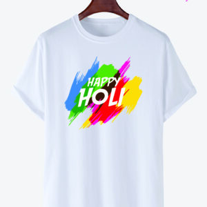 "Happy Holi" Printed T-Shirts Round Neck Polyester for Adults/Couple/Boys/Girls/Men/Women Quircky Colorfull Designs