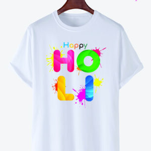 "Happy Holi" Printed T-Shirts Round Neck Polyester for Adults/Couple/Boys/Girls/Men/Women Quircky Colorfull Designs