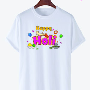 "Happy Holi" Printed T-Shirts Round Neck Polyester for Adults/Couple/Boys/Girls/Men/Women Quircky Colorfull Designs