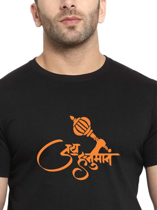 "Jai Hnuman" Printed T-Shirt, Black Round Neck, Bio-Wash Cotton, Regular Fit for Boys/Men - Image 3