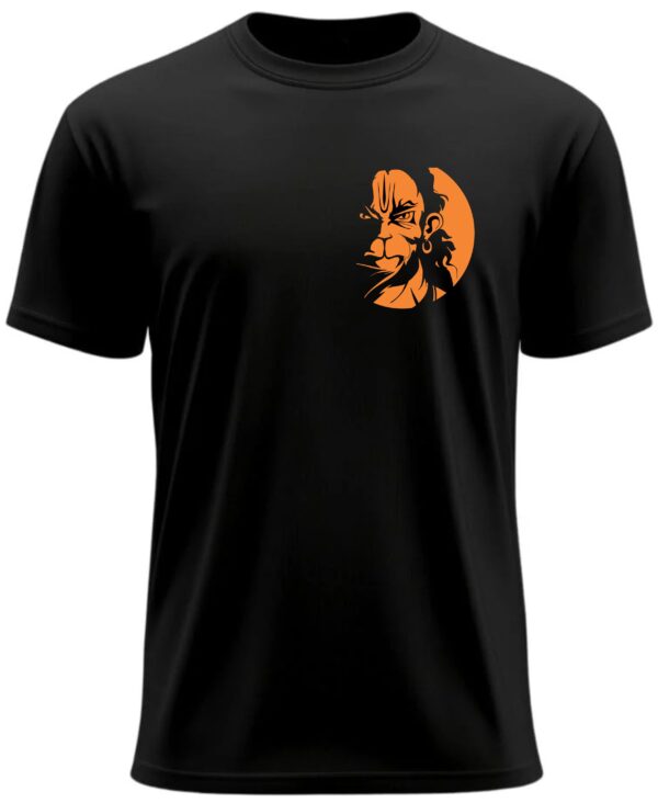 "Lord Hanuman G Fcae" Printed T-Shirt, Black Round Neck, Bio-Wash Cotton, Regular Fit for Boys/Men