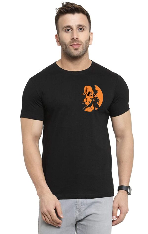 "Lord Hanuman G Fcae" Printed T-Shirt, Black Round Neck, Bio-Wash Cotton, Regular Fit for Boys/Men - Image 2