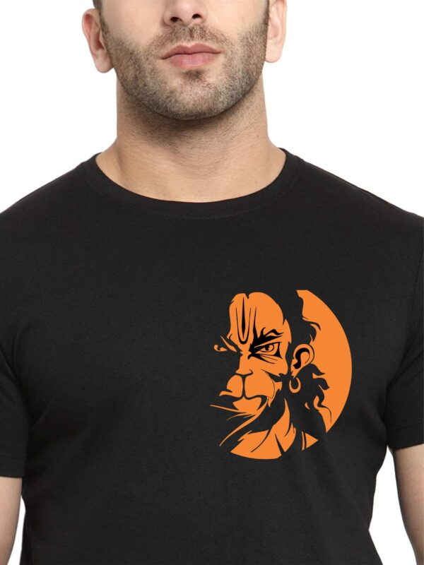 "Lord Hanuman G Fcae" Printed T-Shirt, Black Round Neck, Bio-Wash Cotton, Regular Fit for Boys/Men - Image 3