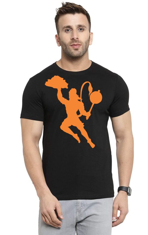 "Satnding Hnuman G with Mountain" Printed T-Shirt, Black Round Neck, Bio-Wash Cotton, Regular Fit for Boys/Men - Image 2